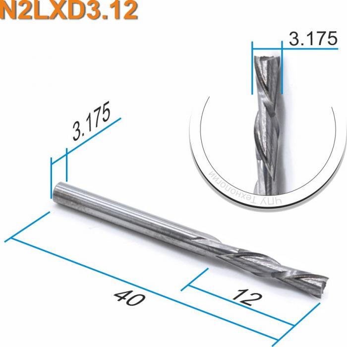 Фреза спиральная двухзаходная стружка вниз DJTOL N2LXD3.12